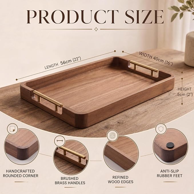 22 x 16 Inch Large Acacia Wood Serving Tray - Image 2