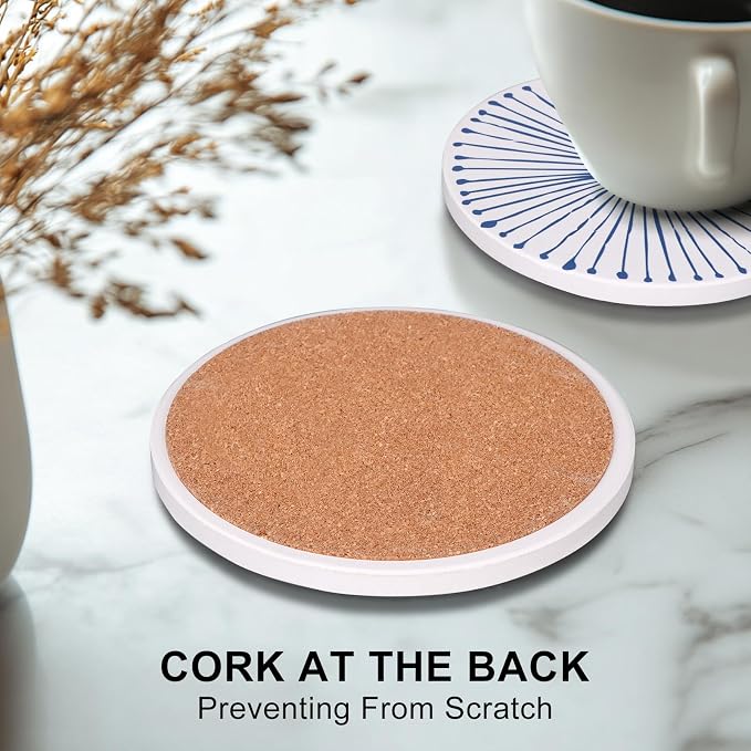 Absorbent Coasters Set of 6 Round Ceramic Coasters - Image 4