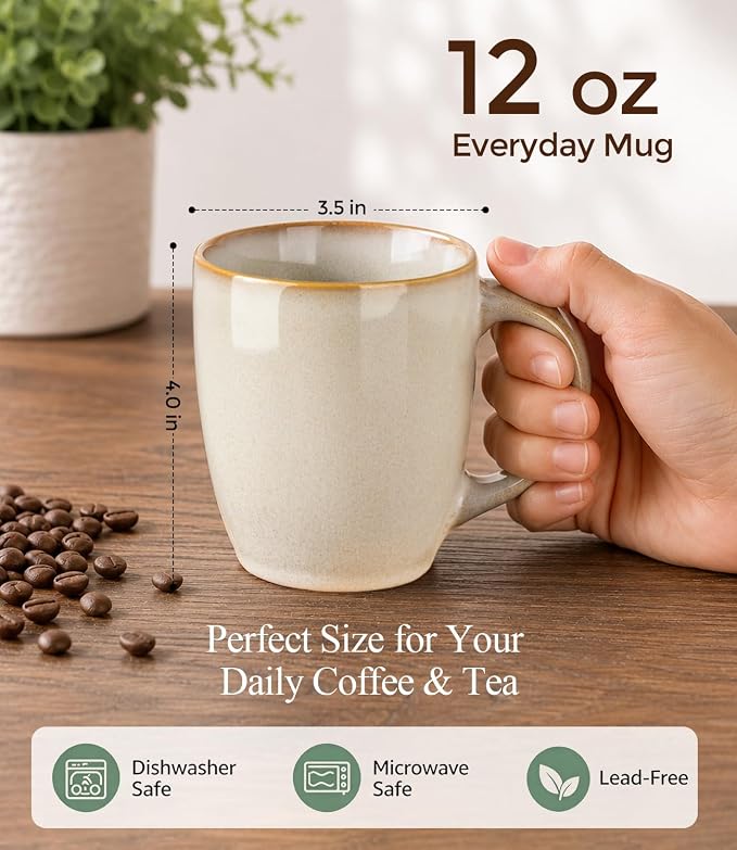 GBhome 12OZ Coffee Mugs Set of 4, Stoneware Coffee Mugs Set, Dishwasher & - Image 3