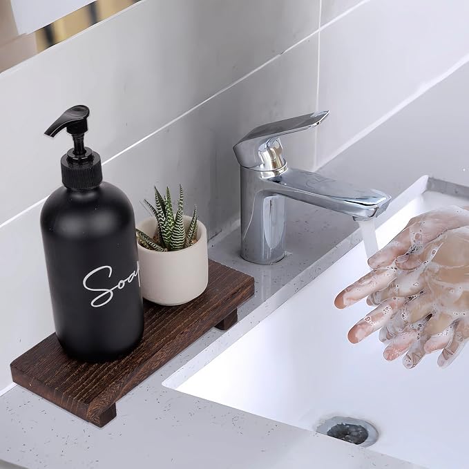 Wood Bathroom Tray Farmhouse Decor Kitchen Soap Holder 8.7"x3.6" Dark Brown | - Image 2