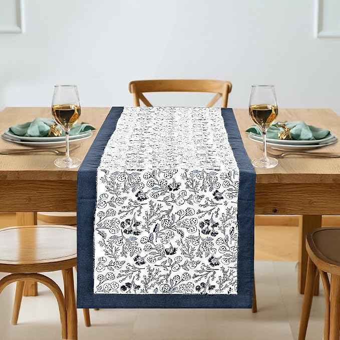 Denim Blue Hand Block Print 100% Cotton Table Runner 16x90 Inch | Perfect by Ridhi