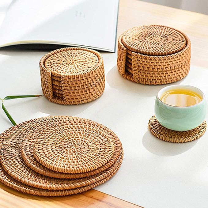 Handmade Natural Rattan Coasters - Image 4