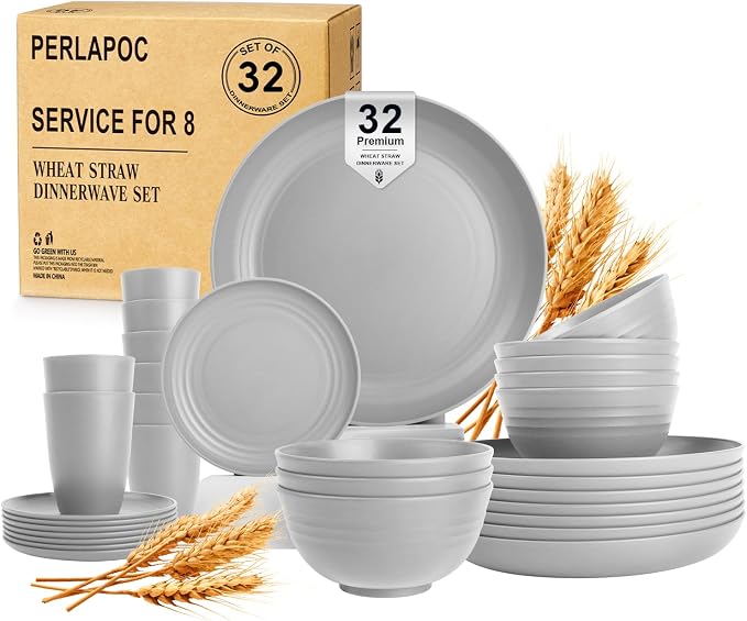 Wheat Straw Dinnerware Sets, Plates and Bowls Sets, Unbreakable Reusable Plates by Perlapoc