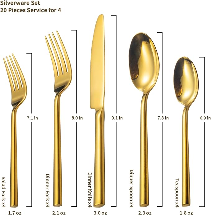Alata Potter Gold 20-Piece Forged Silverware Set, Service - Image 5