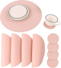 Round Table Placemats and Coasters, Vinyl Faux Leahter Coffee Mats Kitchen Mats by JOVONO