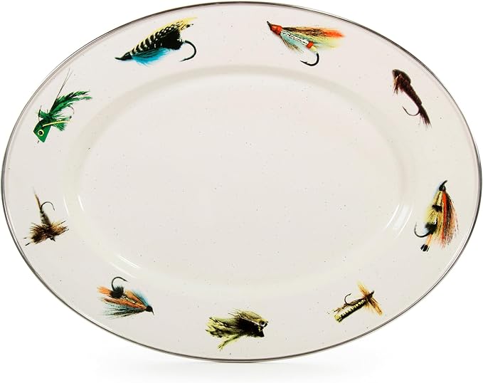 Golden Rabbit Enamelware Oval Platter, 12 x 16in, Fishing Fly | 12 x 16in by GoldenRabbitEnamelware