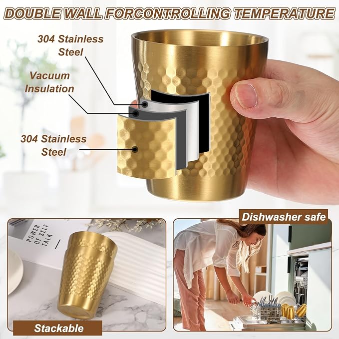 uxcell 2 Pcs Stainless Steel Cups, 6oz/175ml Metal Cups Diamond Textured - Image 7