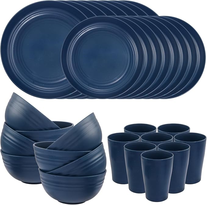 32PCS Blue Wheat Straw Dinnerware Sets by supernal
