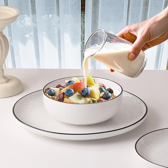 Plates and Bowls Sets for 4, 12 Pieces Ceramic Dish set, Modern Design Plate - Image 3