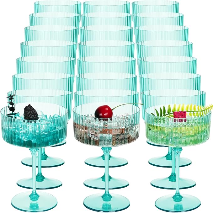 Jingmore 24 Pcs Ribbed Martini Glasses 10 oz Disposable Plastic Vintage Ribbed by Jingmore