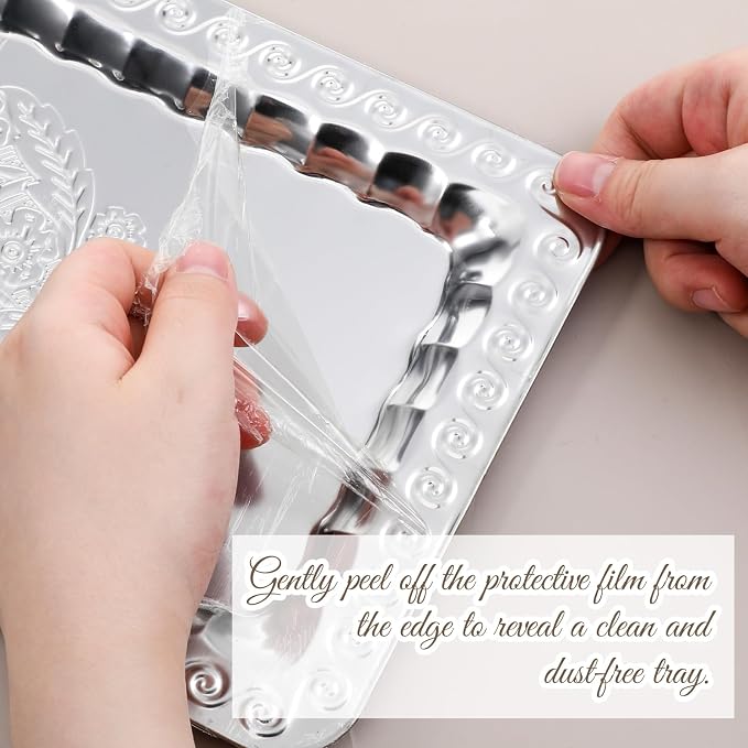 6 Pcs Silver Serving Trays, 13.8" x 8.7" Stainless Steel Rectangle Serving Tray - Image 7