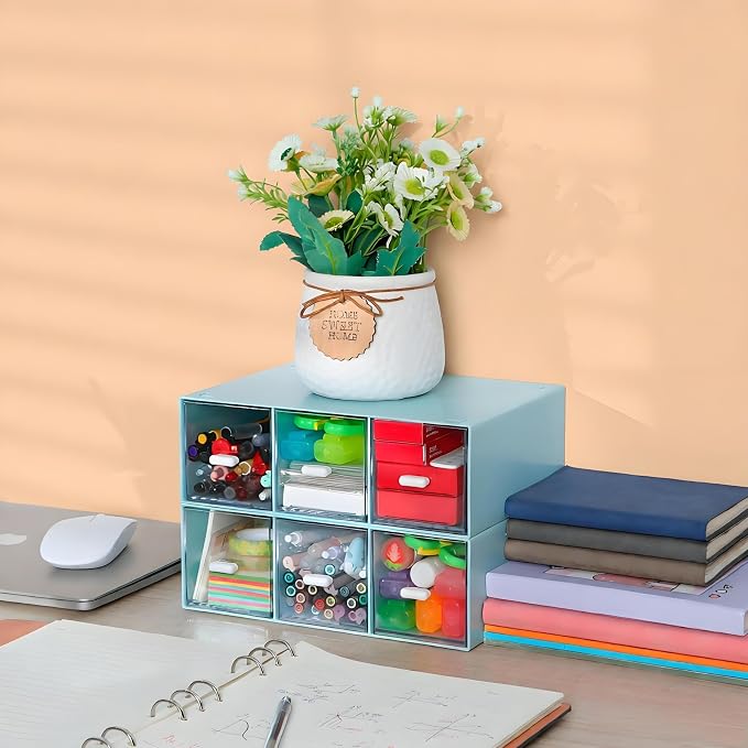 Desktop Organizer With 6 Drawers, Pencil Box, Stationary Organizer | 2 Tiers - Image 2