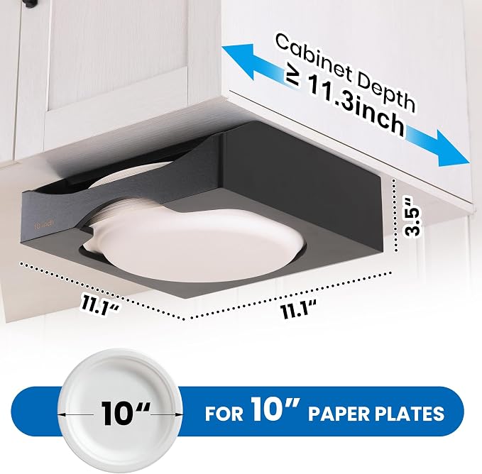 10-inch Paper Plate Dispenser Under Cabinet, Bamboo Paper Plate Holders - Image 2
