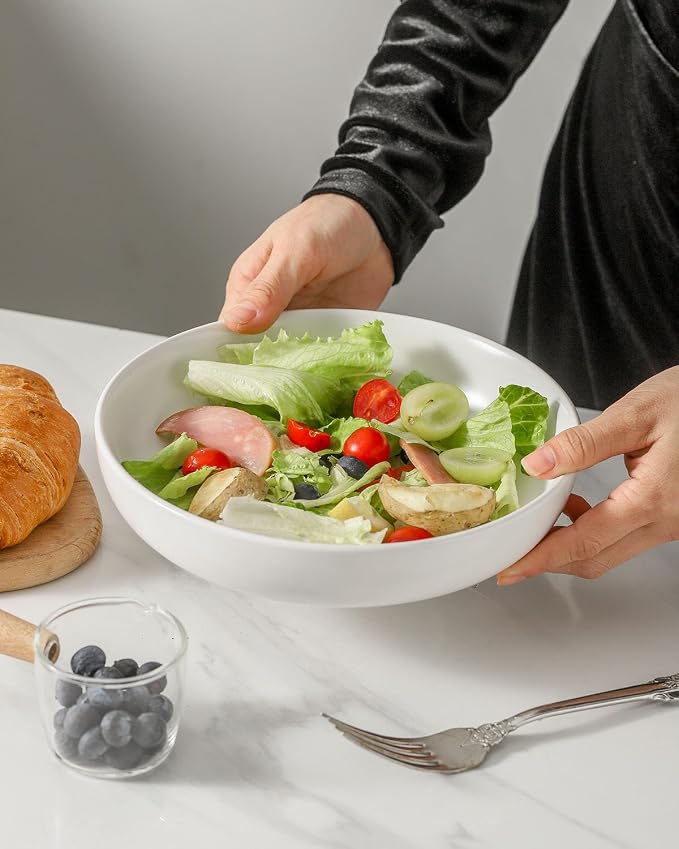 Pasta Bowls Set of 2, 34 oz Deep Salad Bowls, Stoneware Bowl Plates - Image 3