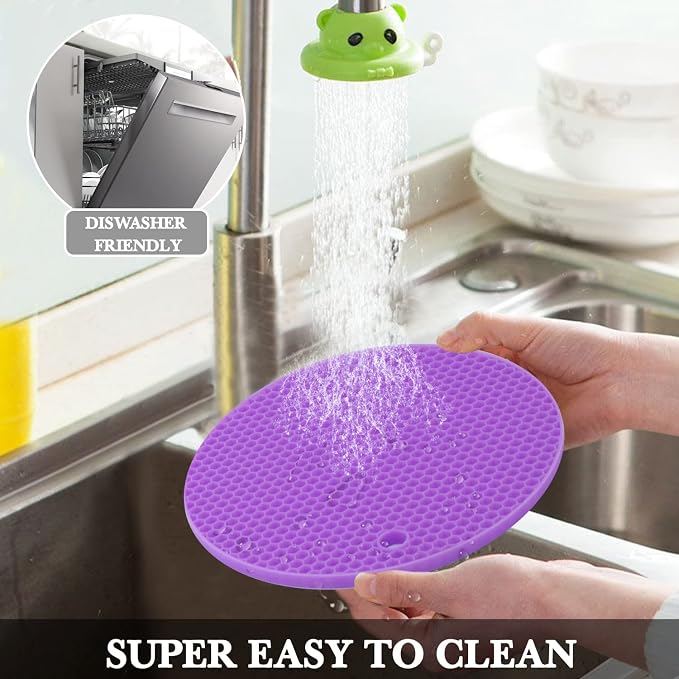 Silicone Silicone Trivet for Hot Dishes, 4 Pack Purple Heat Resistant Silicone - Image 6