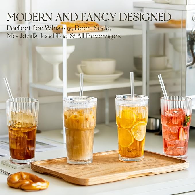 KEMORELA 20oz Ribbed glass cups - Image 2