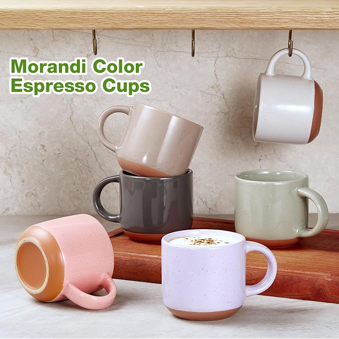 Gencywe® Morandi Color Ceramic Mini Espresso Cups Set of 6, 5 oz Expresso Mugs - Image 3