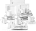 MALACASA 30 Pieces Dinnerware Sets, Modern Ivory White Plates and Bowls Sets by MALACASA