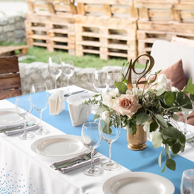 MASHAN 6Pcs White and Light Blue Polka Dot Plastic Rectangular Tablecloths - Image 5