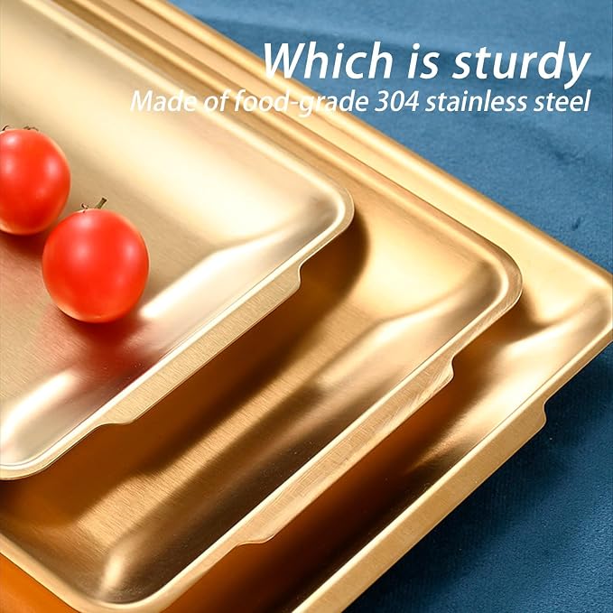 3Pcs 304 Stainless Steel Food Serving Tray, 12.6" Rectangular Serving Platters - Image 8