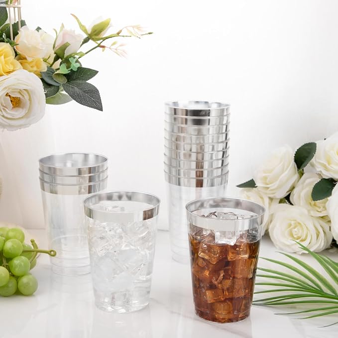 I00000 100 Pack 12 oz Silver Plastic Cups, Party Wine Glasses Cocktail Glasses - Image 5