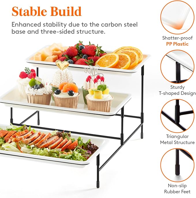 Lifewit 3 Tier Serving Tray, 30 x 17 cm/12 x 6.5" White Plastic Tiered Food - Image 7