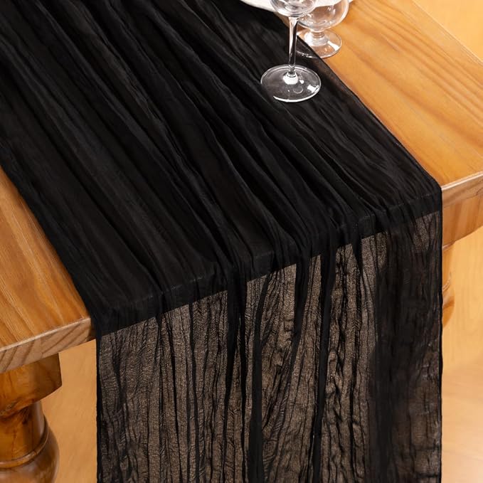 DeZerlor Black Cheesecloth Table Runner 1 Pack Halloween Runner | 120Inches - Image 2