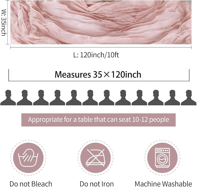 Dusty Pink Table Runner Cheesecloth 35x120 inch, Spring Summer Cheese Cloth - Image 6
