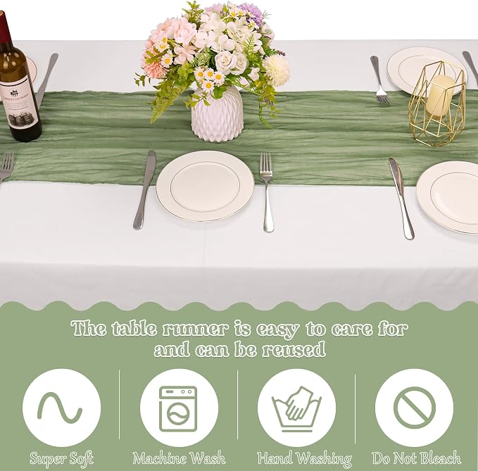 10 Pack Sage Green Cheesecloth Table Runner 10FT Boho Gauze Fabric Table Runner - Image 4
