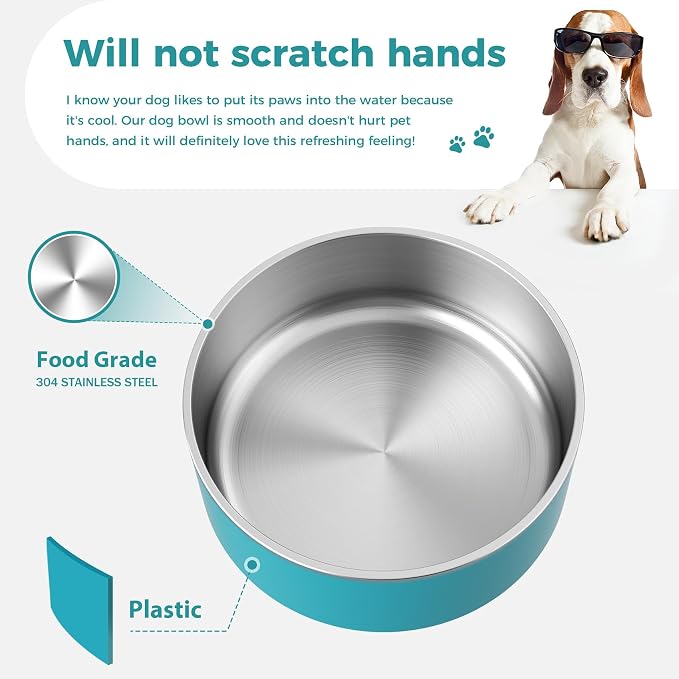 WENBOKMIN Dog Bowl, Stainless Steel Food and Water Bowl, Lake Blue | Non Slip - Image 4