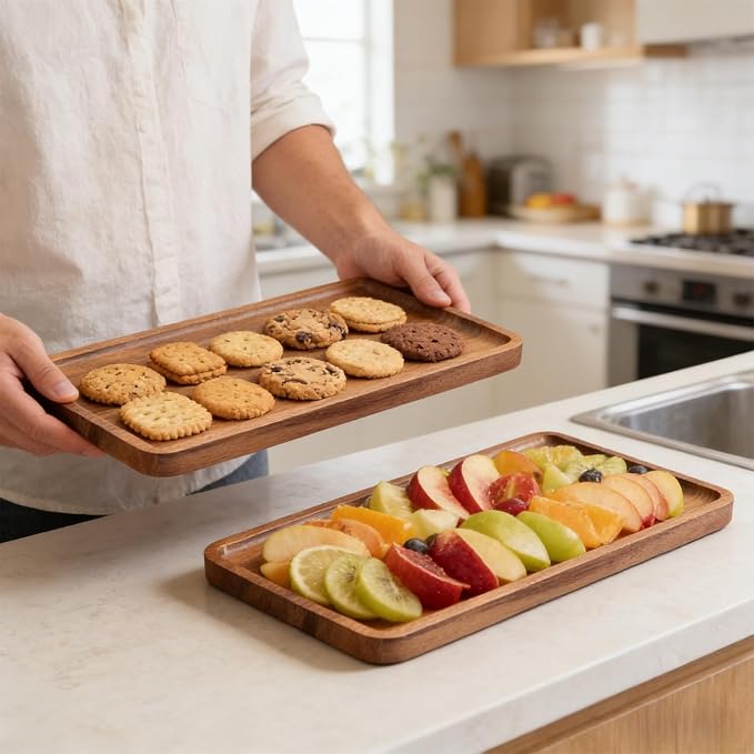 VERTORGAN 2 Pack Acacia Wood Serving Tray, 9.8x5.9 Inch Trays, Home Decor | - Image 7
