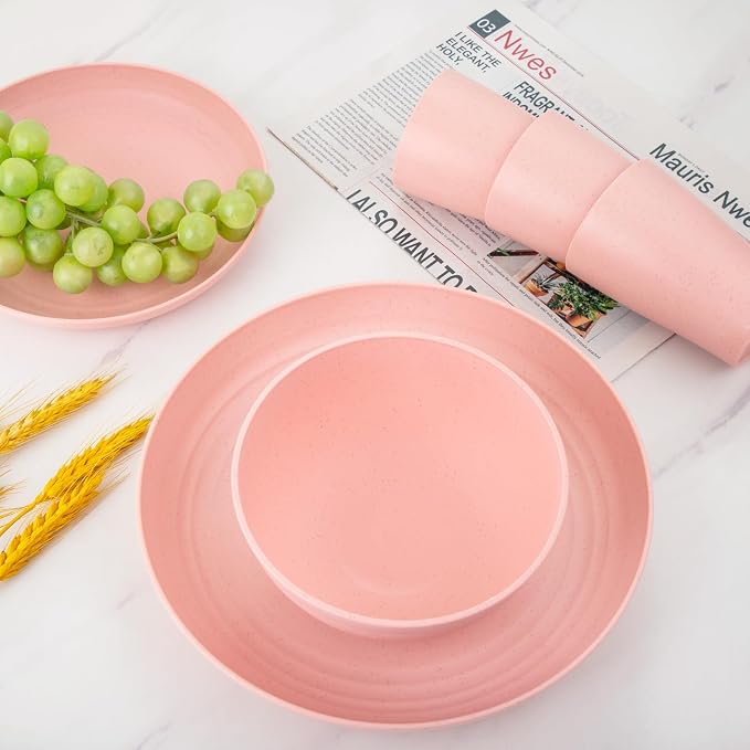 32Pcs Pink Plates and Bowls Sets - Image 3