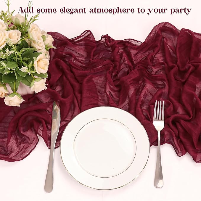 10 Pack Burgundy Cheesecloth Table Runner 6FT Boho Gauze Fabric Table Runner - Image 5