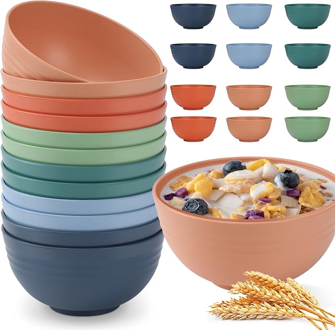 HOTEC 12-PACK BPA Free Unbreakable Plastic Cereal Bowls by Hotec