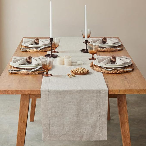 100% Pure French Linen Table Runner 90 Inches Long, Natural Hemstitch Tablecloth - Image 2