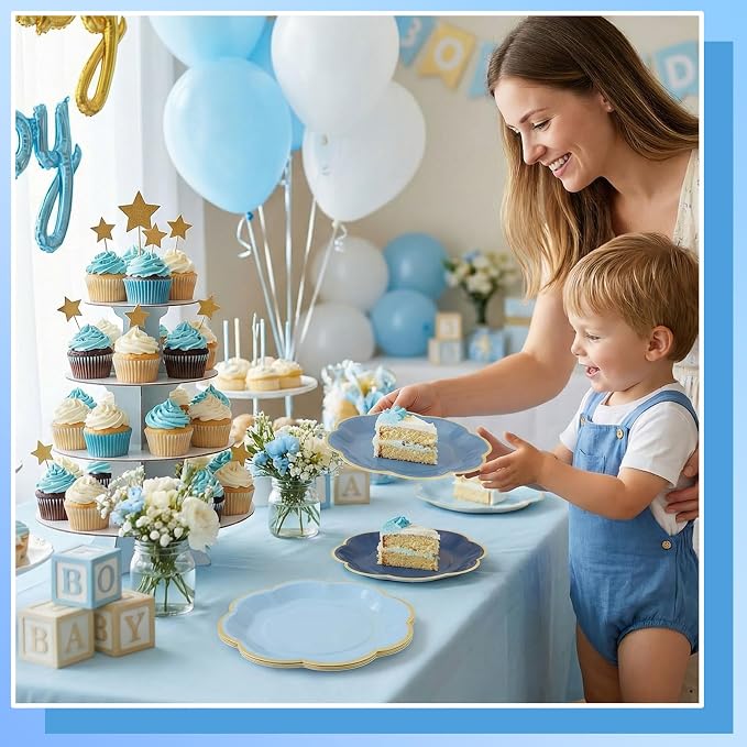 60 Pcs Blue Party Plates, 7 In Dusty Blue Dessert Plates - Image 6