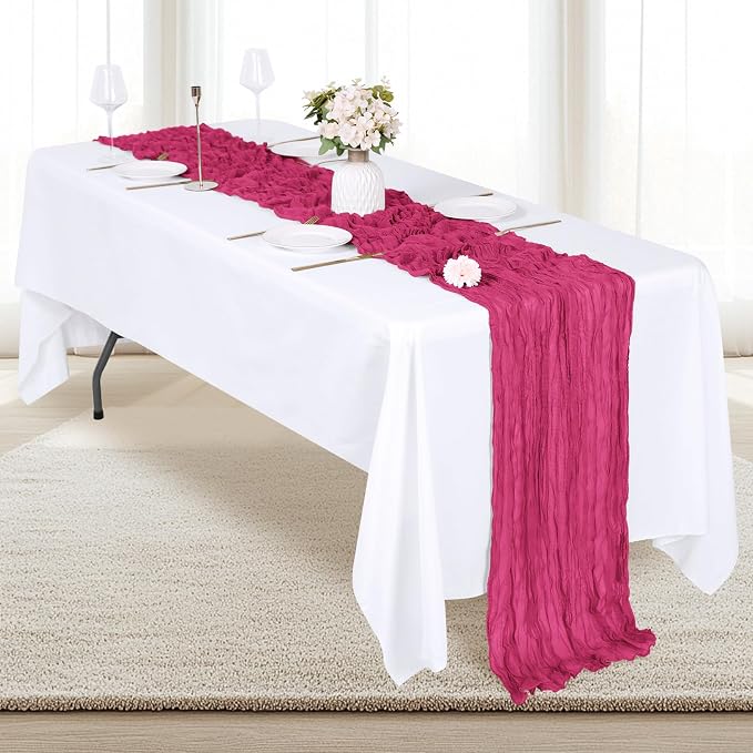 12 Pack Hot Pink Cheesecloth Table Runner 17x108 Inch Semi Sheer Boho Gauze - Image 4