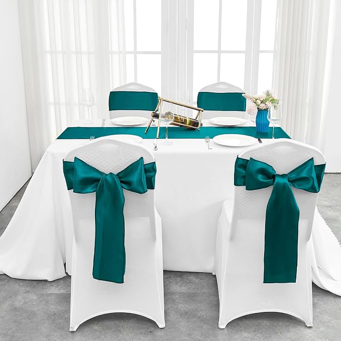 4-Pack Peacock Blue Satin Table Runner 12 x 108 Inch Long Bright and Smooth - Image 7