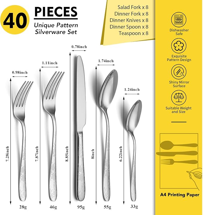40 Piece Silverware Set, Service - Image 2