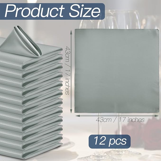 P Pothuiny 12 Pcs Silver Satin Napkins 17 x 17 Inch, Satin Cloth Napkins | - Image 2