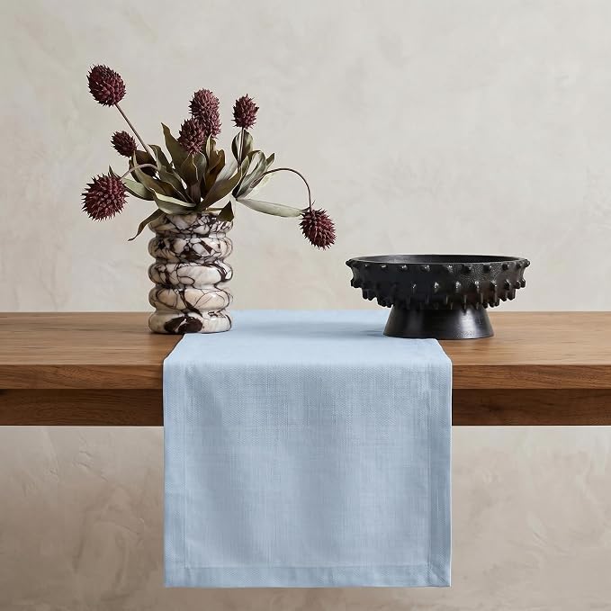 Solino Home 100% Pure Linen Table Runner Ice Water Long, Fete 14 x 120 in | by SolinoHome