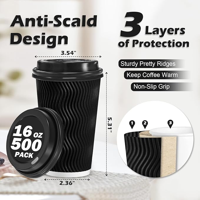 Lamosi 500 Pack 16 oz Disposable Coffee Cups - Image 2
