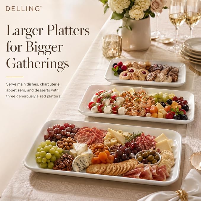 DELLING Serving Platter Set 18/16/14 Inch, Large White Porcelain Serving Trays - Image 3