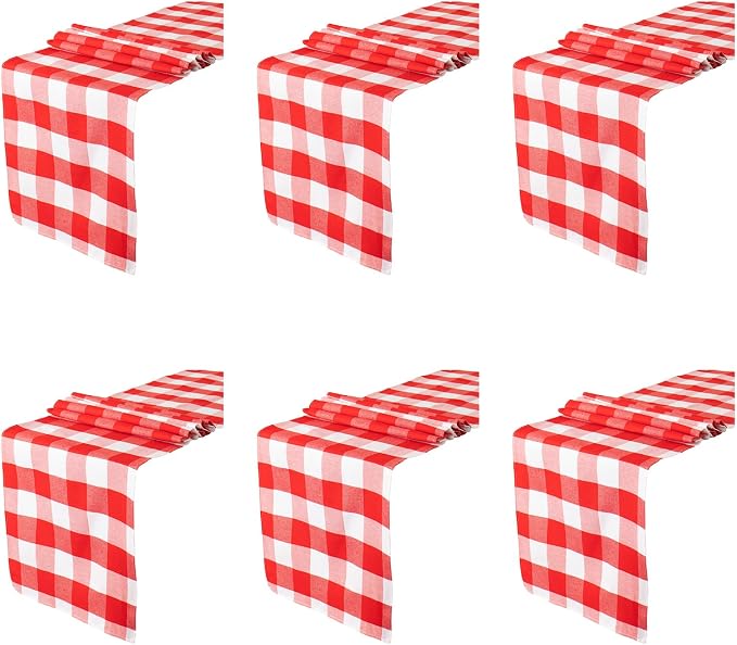 ShinyBeauty 6pcs Red & White Checked Table Runners 72 inches Long Classic by ShinyBeauty