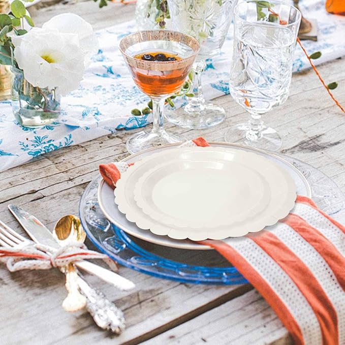 50 Pcs Ivory Scalloped Paper Plates 25 × 7'' and 25 × 9'' Disposable Ivory - Image 7