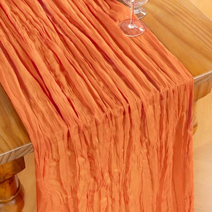 DeZerlor Orange Cheesecloth Table Runners 6 Pack Summer Boho Runners | - Image 2