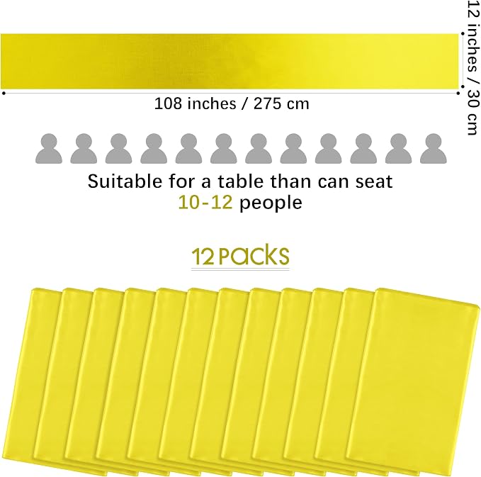 Aneco 12 Pack Satin Table Runner 12 x 108 Inch Yellow Long Wedding Satin Silk - Image 2