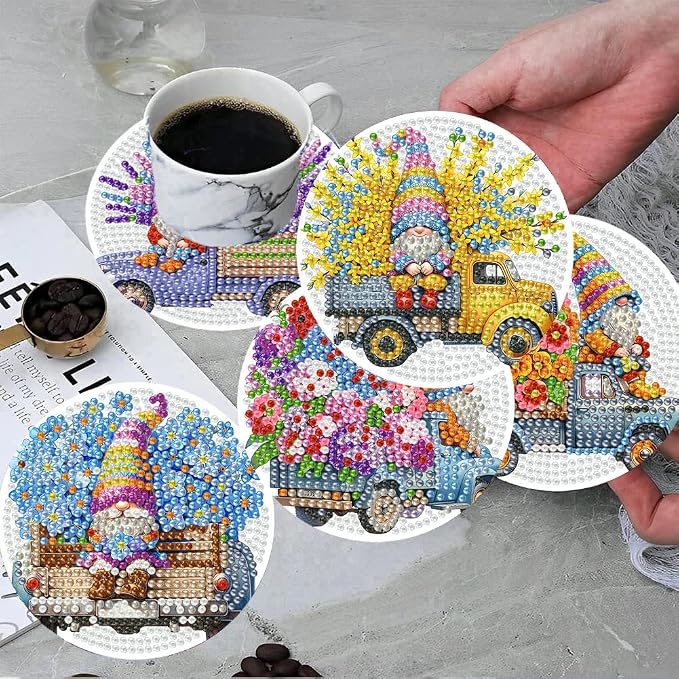 ijbnhd 8 PCS Gnome Diamond Art Coasters Kit 4X4inch | Gnome Diamond Painting - Image 4