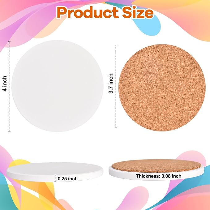 24 Pcs Round Ceramic Tiles for Crafts 4x4 White Ceramic Coasters for Crafts - Image 3