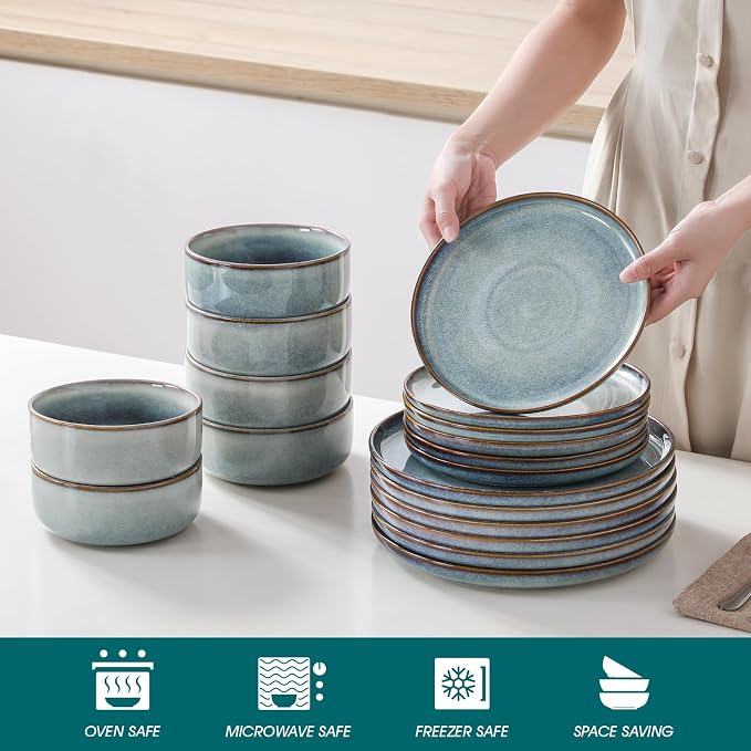 vancasso PLAYA Plates and Bowls Sets, 18 Pieces Light-Blue Dinnerware Sets - Image 4
